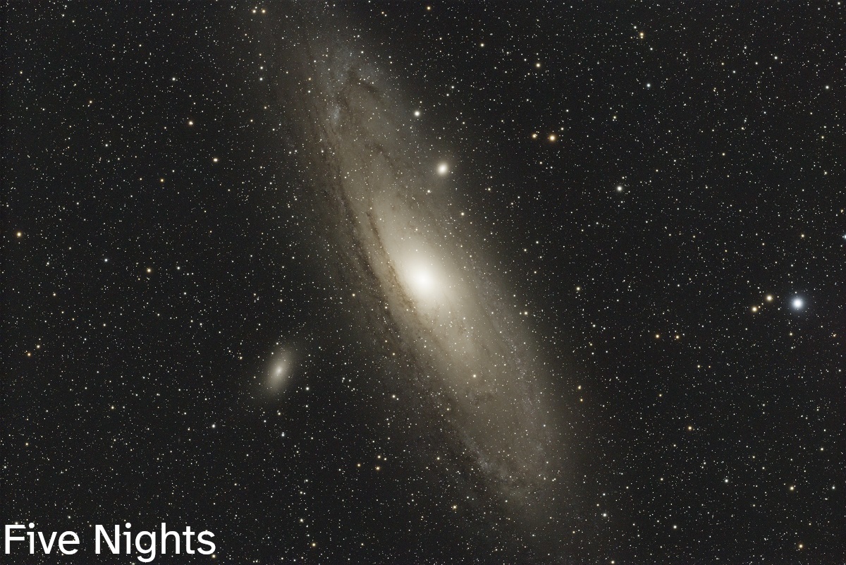 A picture of Andromeda: five nights of imaging, 411 mins exposure time